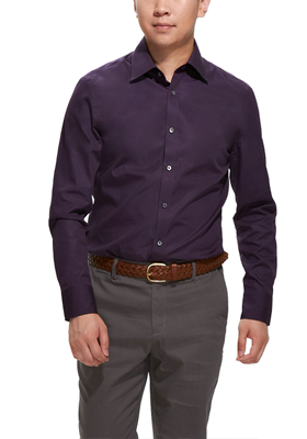 深紫色修身长袖衬衫